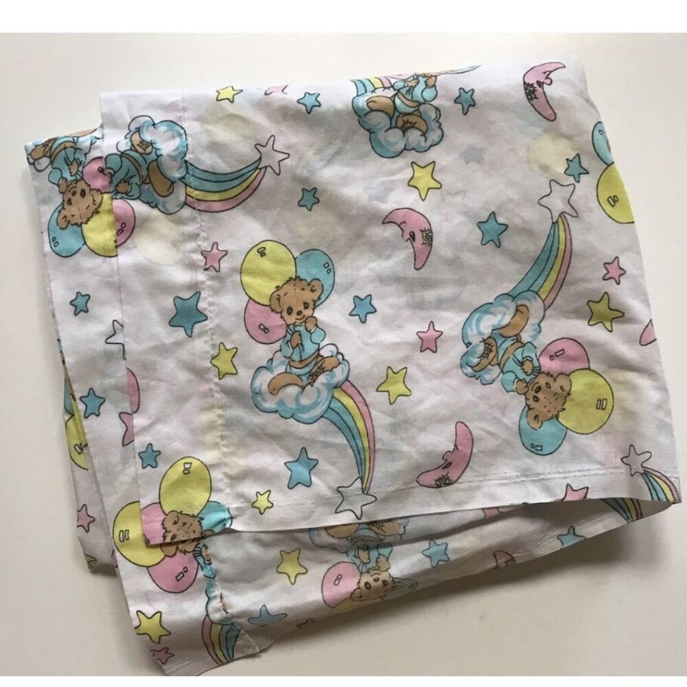 Vintage Fitted Flat Crib Sheet Pastel Bears Balloons Canada